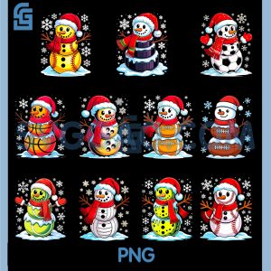 Merry Christmas Baseball PNG Bundle, Snowman Holiday Sports Xmas Bundle PNG