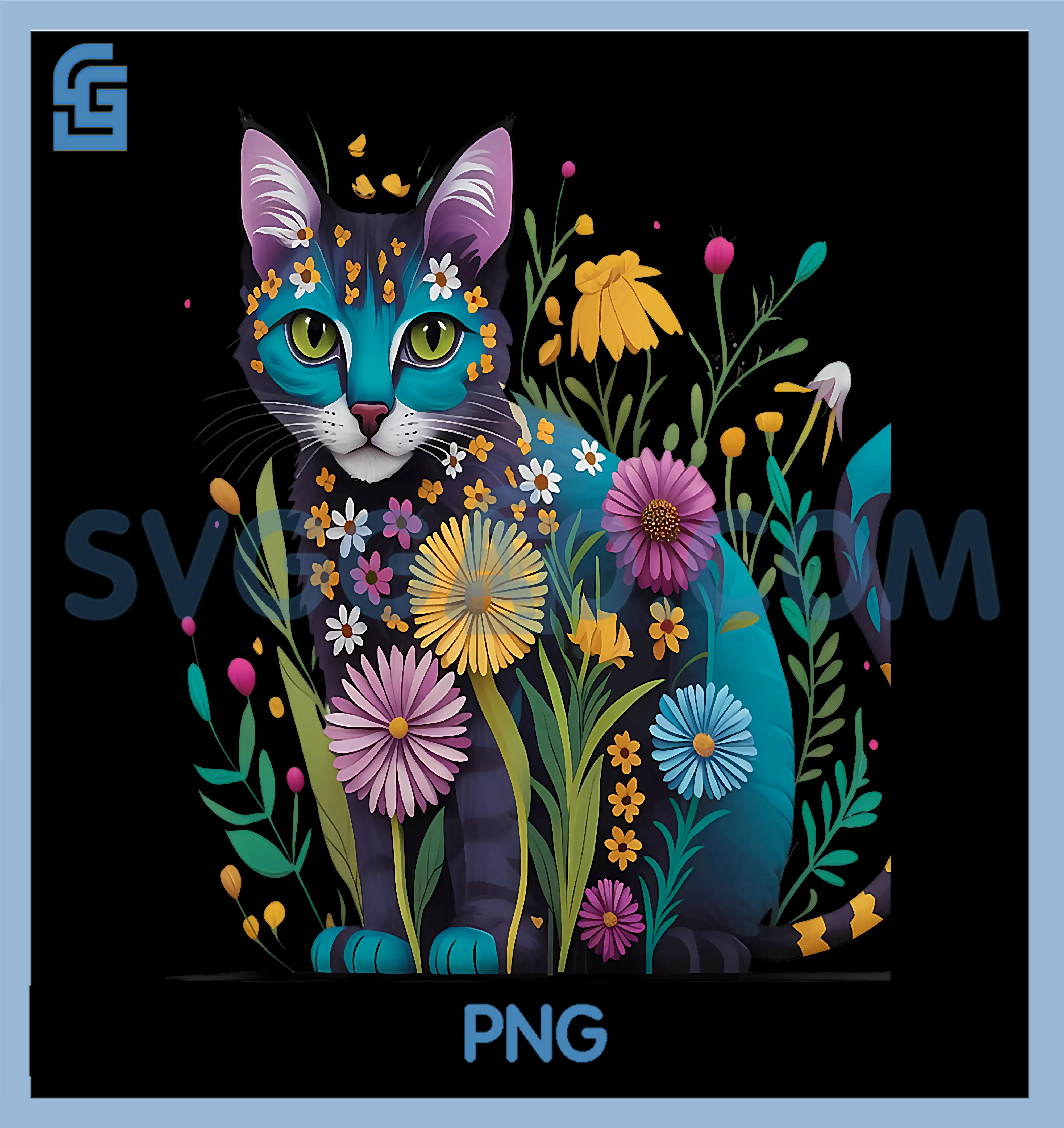 Stunning Blue Cat in Wildflowers Cat Cottagecore Aesthetic T-Shirt copy Stunning Blue Cat In Wildflowers PNG, Cat Cottagecore Aesthetic PNG