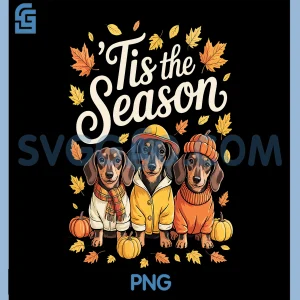 Tis The Season Dachshund PNG, Fall Autumn PNG, Pumpkin Wiener Dog PNG