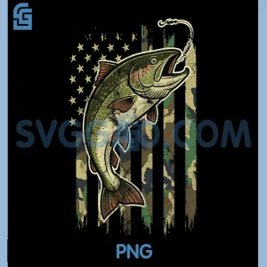 Trout Fishing Camo PNG, American Flag PNG, Vintage Fisherman PNG