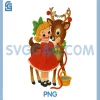 Vintage Christmas Crochet Art PNG, Holiday Reindeer And Girl Design PNG