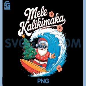 Mele Kalikimaka PNG, Christmas Santa Surfing PNG