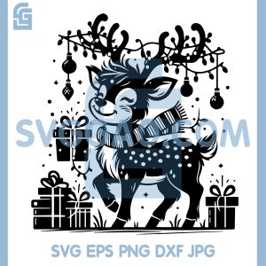 Cute Christmas Reindeer With Gifts SVG, Festive Holiday Deer Illustration SVG