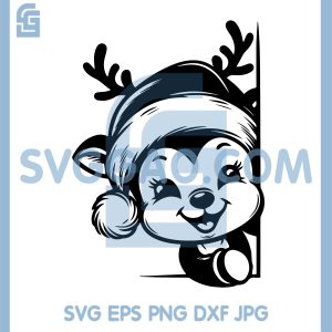 Christmas Reindeer Peeking SVG, Cute Santa Hat Deer Peekaboo Design SVG