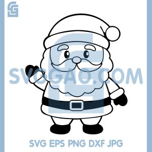 Santa Claus Cartoon Outline SVG, Cute Xmas Santa Simple Line Drawing SVG