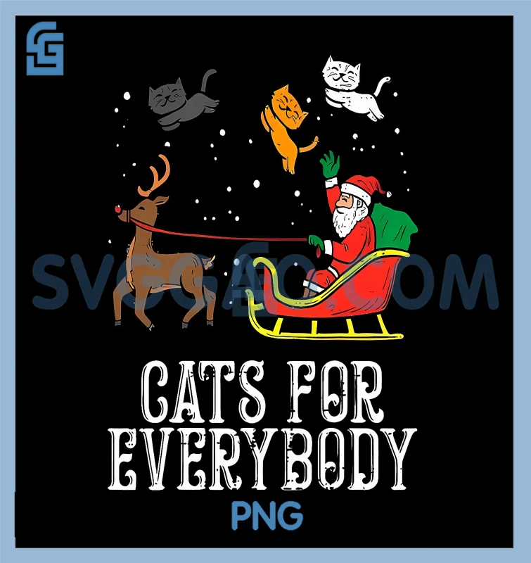 Santa Rides With Flying Cats PNG, Funny Christmas Reindeer Sleigh Scene PNG