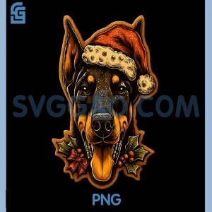Christmas Doberman Dog with Santa Hat PNG, Gingerbread Cookie PNG