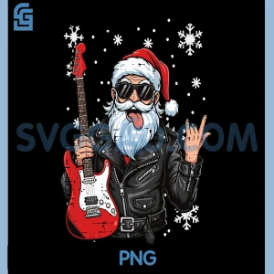 Christmas Santa Rock PNG, Hand Guitar Rocker Xmas PNG