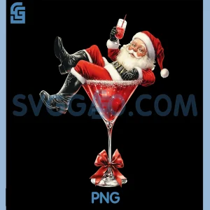 Santa Claus Xmas Drinking PNG, Coquette Bow PNG, Christmas Martini PNG