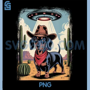 Alien Cowboy Dachshund PNG, Funny Wiener Dog UFO PNG