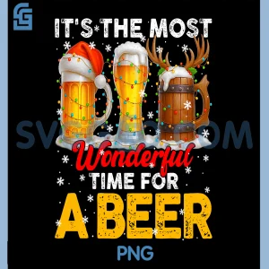 Wonderful Time For A Drink Beer PNG, Santa Hat Christmas PNG