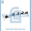 Santa Sleigh Flying With Reindeer SVG, Christmas Reindeer Pulling Sleigh SVG