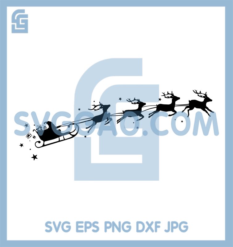 Santa Sleigh Flying With Reindeer SVG, Christmas Reindeer Pulling ...