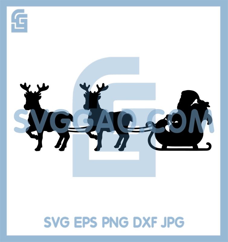 Santa Riding Sleigh With Three Reindeer SVG, Christmas Reindeer ...