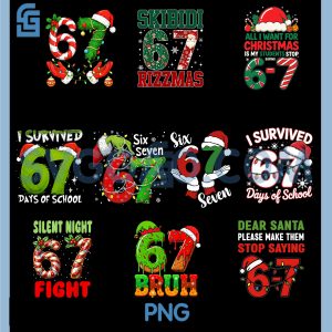 Christmas Meme 67 Funny Designs PNG Bundle, Cute Holiday Six Seven PNG Bundle