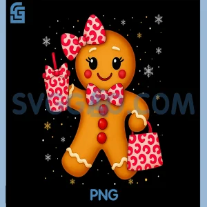 Cute Gingerbread PNG, Leopard Bow Christmas PNG