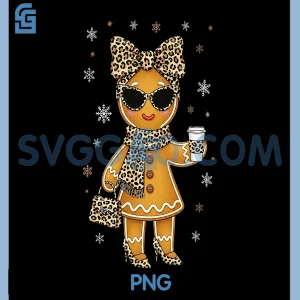 Gingerbread Girl Leopard Style PNG, Cute Christmas Coffee Art PNG