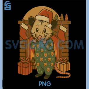 Christmas by Fireplace in Cat PNG, Cute Opossum PNG