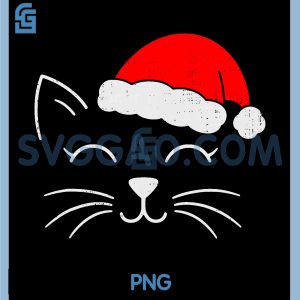 Cute Santa Cat Face PNG, Christmas Meow Kitty Pet PNG, Cat Lovers Xmas PNG
