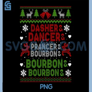 Dasher Dancer Prancer Bourbon PNG, Christmas Santa Reindeer PNG