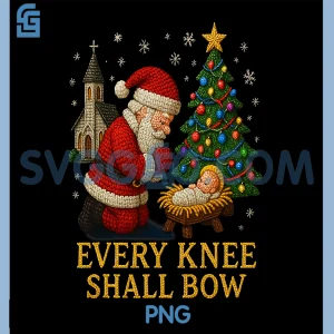 Nativity Christmas Every Knee Bow PNG, Santa Kneels Before Jesus PNG