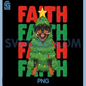 Faith Christmas Rottweiler PNG, Dog Dressed Tree Festive Family PNG