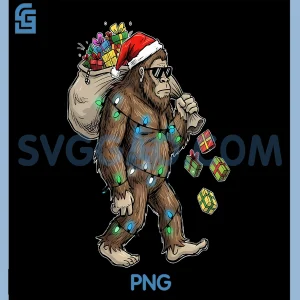 Bigfoot Christmas Tree Lights PNG, Xmas Sasquach PNG