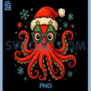 Octopus Santa Hat PNG, Christmas Ocean Animal PNG