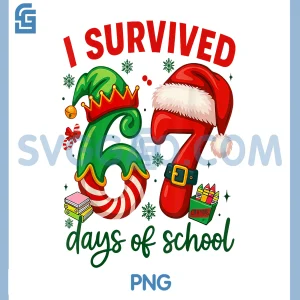 I Survived 67 Days of School PNG, Christmas Candy Cane PNG