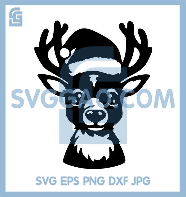 Holiday Deer Head SVG, Reindeer Wearing Santa Christmas Hat SVG