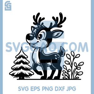 Cute Forest Reindeer SVG, Christmas Deer Standing In Woods SVG