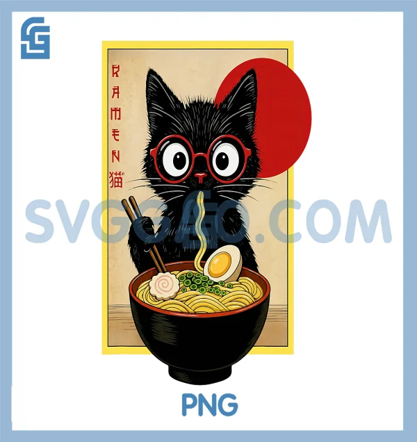 Anime Cat Ramen Japanese PNG, Funny Graphic PNG – SVGGAO