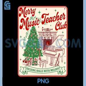 Merry Music Teacher Club PNG, Vintage Music Teacher Christmas PNG