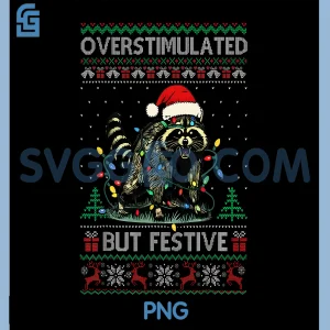 Overstimulated But Festive Raccoon PNG, Christmas Ugly PNG