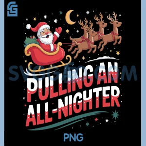 Pulling an All-Nighter PNG, Funny Christmas Santa Sleigh Reindeer PNG