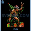 Xmas Lights Funny Sasquatch PNG, Santa Bigfoot Christmas Tree PNG