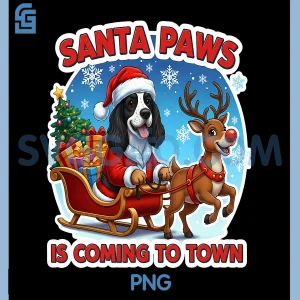 Santa Paws is Coming To Town PNG, Christmas English Springer Spaniel Dog PNG