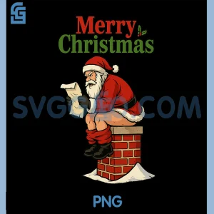 Santa Pooping Down Chimney PNG, Funny Naughty Xmas Santa PNG