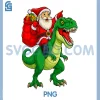 Santa Riding A Dinosaur T-Rex PNG, Christmas PNG