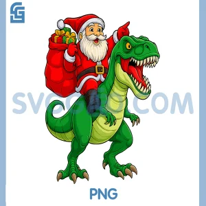 Santa Riding A Dinosaur T-Rex PNG, Christmas PNG