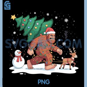 Sasquatch Carrying Christmas Tree PNG, Snowman Fun PNG