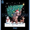 Sasquatch Carrying Tree PNG, Christmas Tree with Snowman Fun PNG