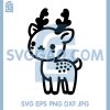 Cute Reindeer Cartoon Outline SVG, Baby Kawaii Deer Art SVG