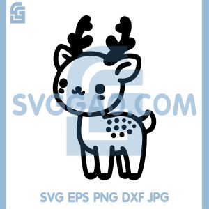 Cute Reindeer Cartoon Outline SVG, Baby Kawaii Deer Art SVG