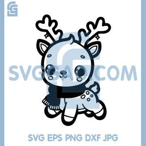 Cute Baby Reindeer Line Art SVG, Kawaii Deer Outline Drawing SVG