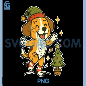 Beagle with Hat and Tree PNG, Christmas PNG