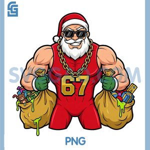 Buff Santa 67 Drip PNG, Funny Christmas Meme PNG