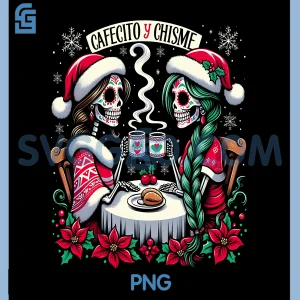 Cafecito Y Chisme PNG, Christmas Catrina Mexican Calavera PNG