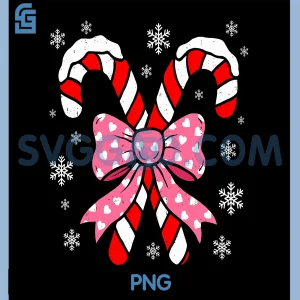 Candy Cane Coquette PNG, Bow Pink Christmas PNG