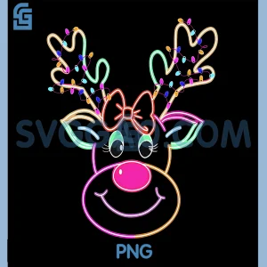 Christmas Reindeer Face PNG, Coquette Bow Xmas Lights PNG
